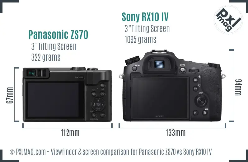 Panasonic ZS70 vs Sony RX10 IV Screen and Viewfinder comparison