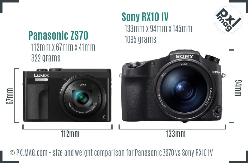 Panasonic ZS70 vs Sony RX10 IV size comparison