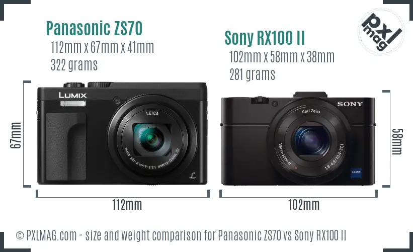 Panasonic ZS70 vs Sony RX100 II size comparison