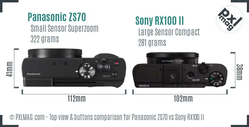 Panasonic ZS70 vs Sony RX100 II top view buttons comparison