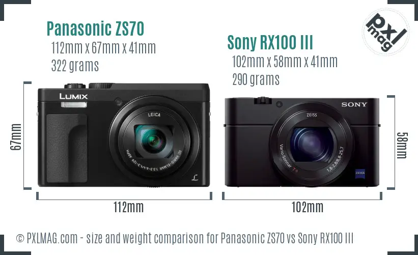 Panasonic ZS70 vs Sony RX100 III size comparison