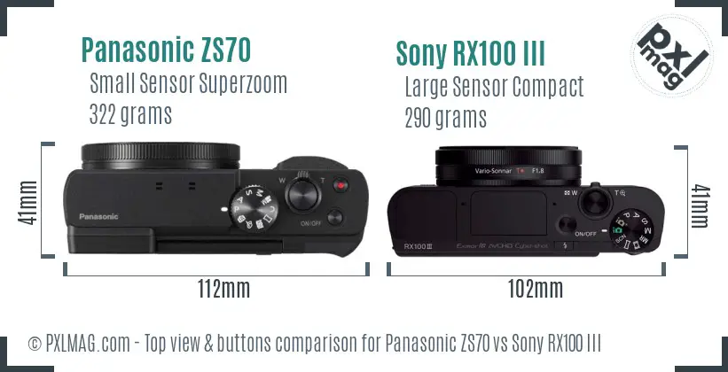 Panasonic ZS70 vs Sony RX100 III top view buttons comparison