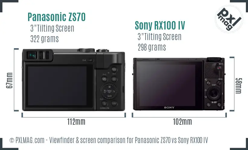 Panasonic ZS70 vs Sony RX100 IV Screen and Viewfinder comparison