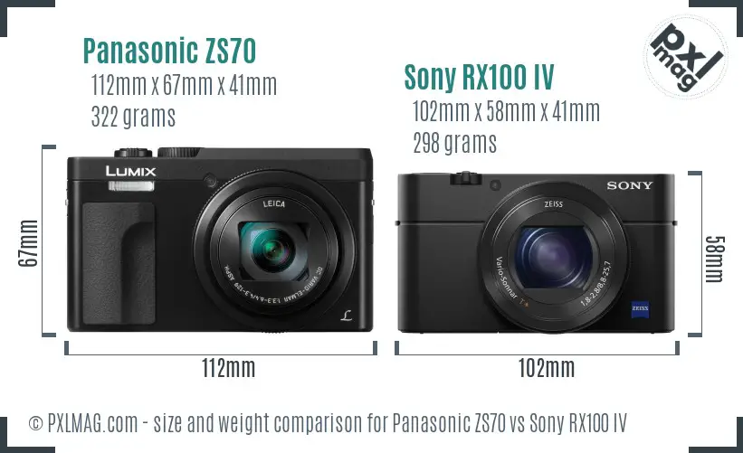 Panasonic ZS70 vs Sony RX100 IV size comparison
