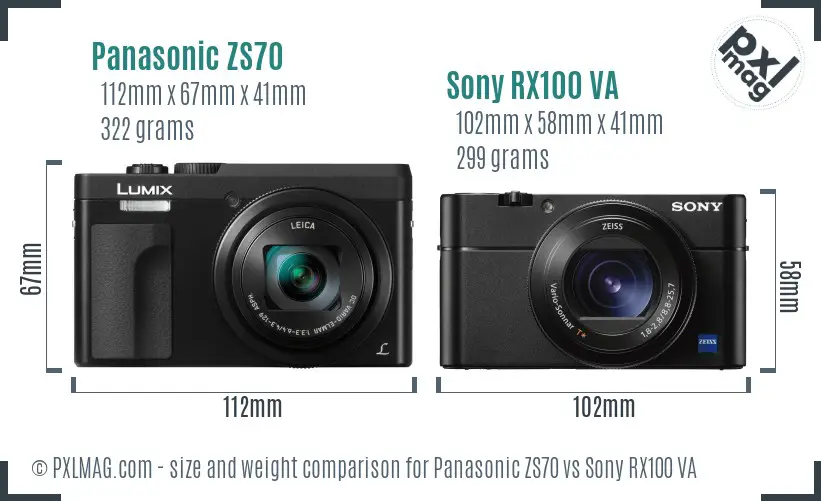 Panasonic ZS70 vs Sony RX100 VA size comparison