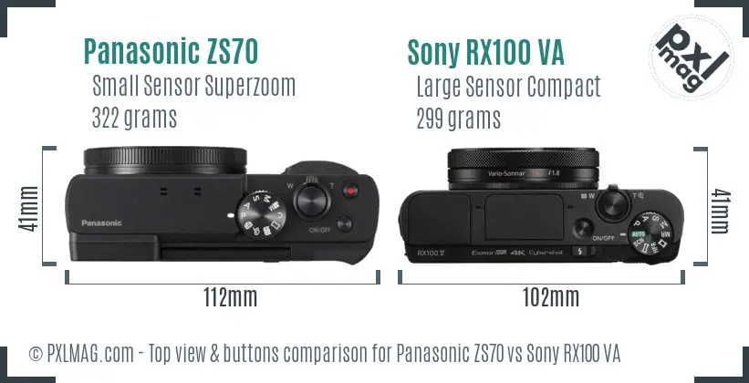 Panasonic ZS70 vs Sony RX100 VA top view buttons comparison