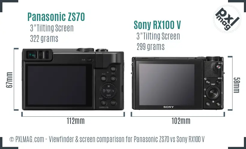 Panasonic ZS70 vs Sony RX100 V Screen and Viewfinder comparison