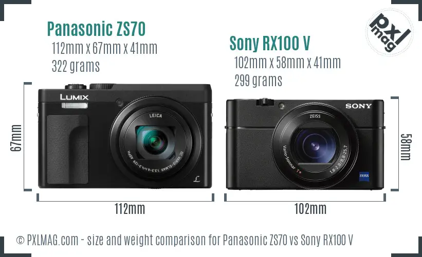 Panasonic ZS70 vs Sony RX100 V size comparison