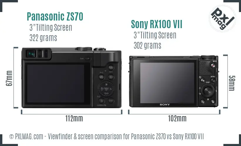 Panasonic ZS70 vs Sony RX100 VII Screen and Viewfinder comparison