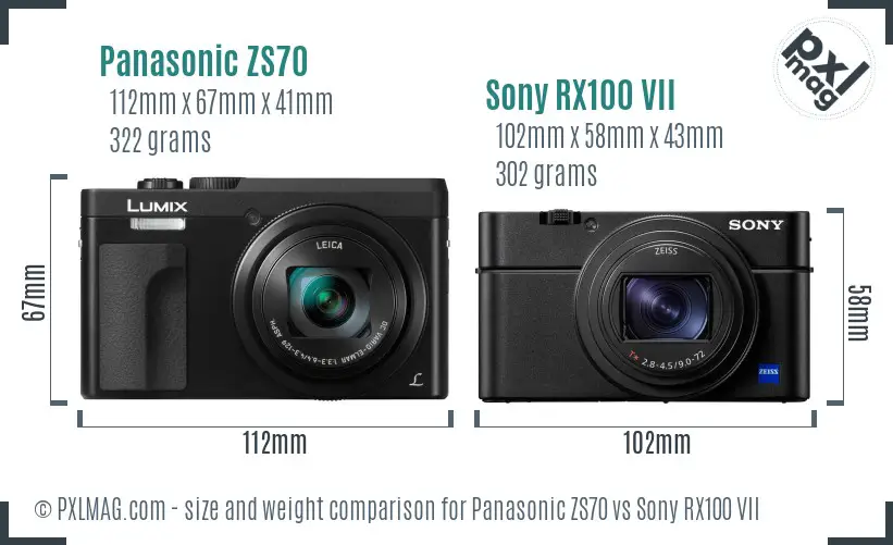 Panasonic ZS70 vs Sony RX100 VII size comparison
