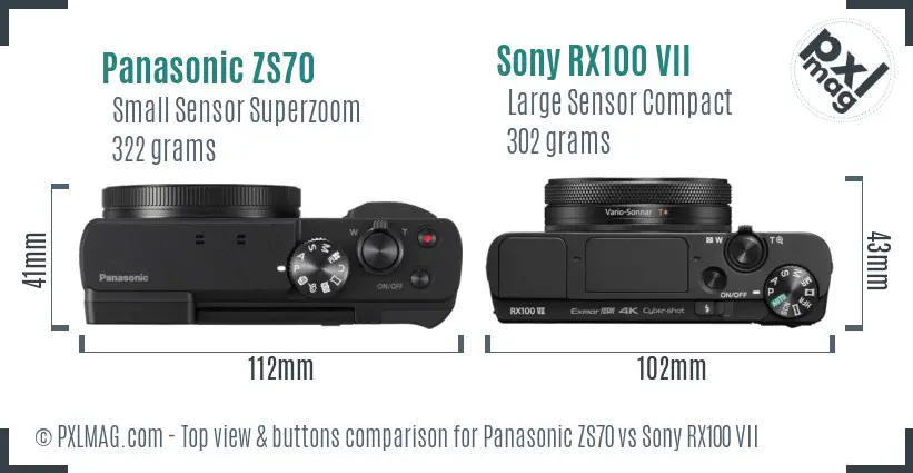 Panasonic ZS70 vs Sony RX100 VII top view buttons comparison
