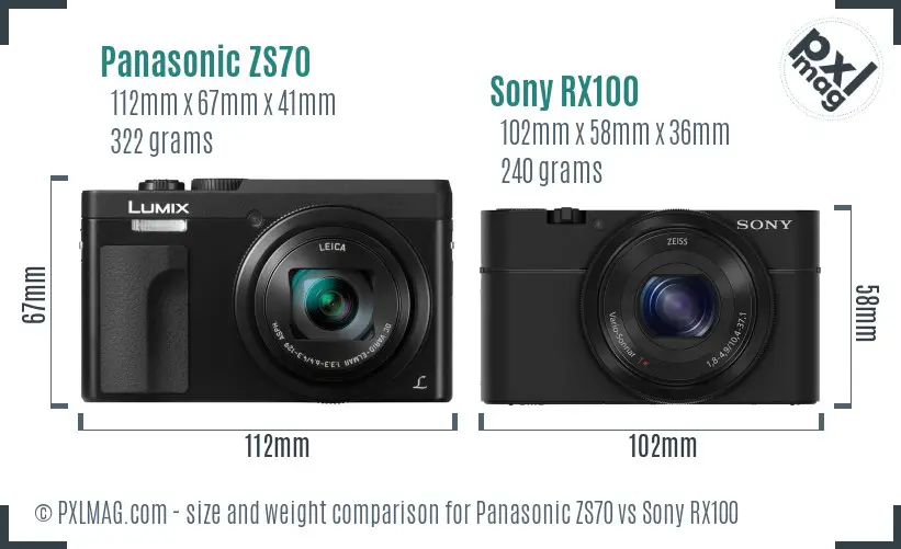 Panasonic ZS70 vs Sony RX100 size comparison