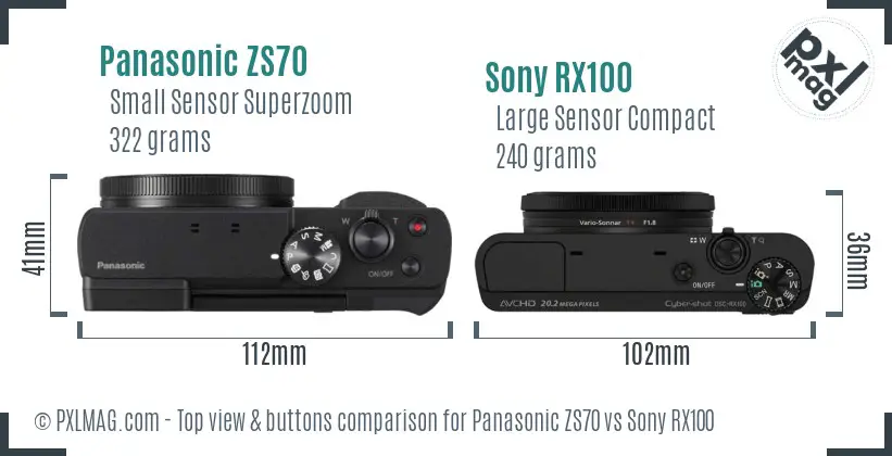 Panasonic ZS70 vs Sony RX100 top view buttons comparison