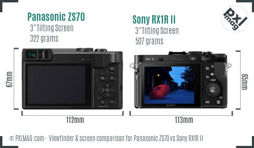 Panasonic ZS70 vs Sony RX1R II Screen and Viewfinder comparison