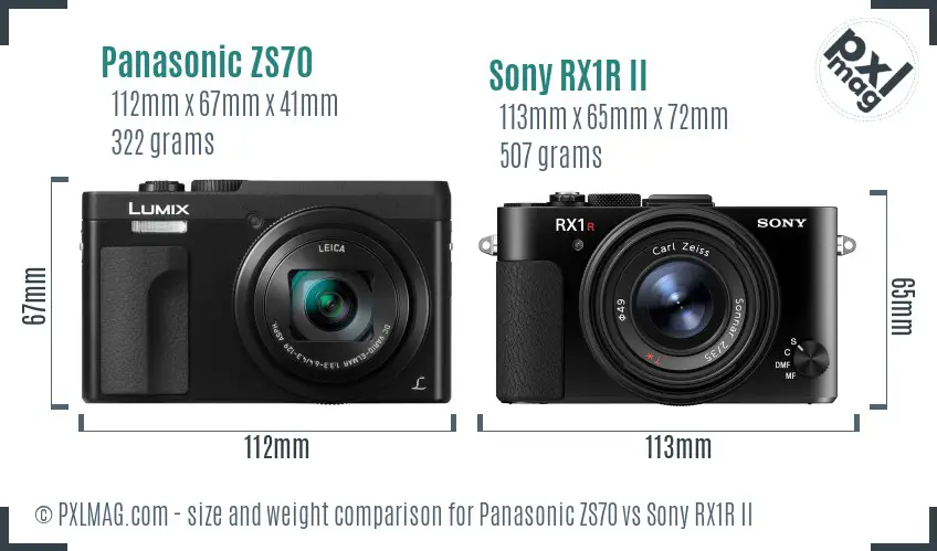 Panasonic ZS70 vs Sony RX1R II size comparison