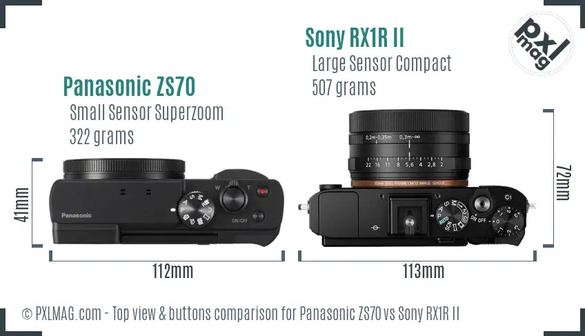 Panasonic ZS70 vs Sony RX1R II top view buttons comparison