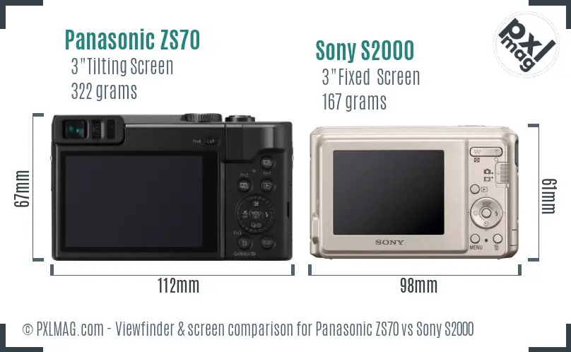 Panasonic ZS70 vs Sony S2000 Screen and Viewfinder comparison