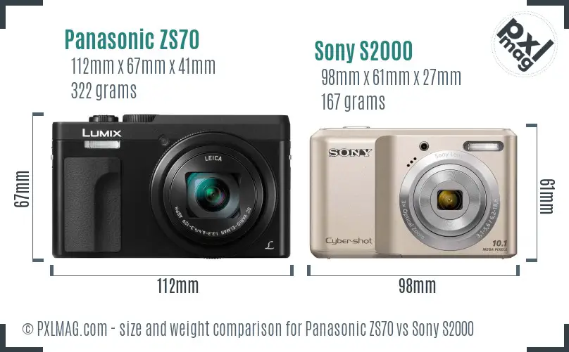 Panasonic ZS70 vs Sony S2000 size comparison