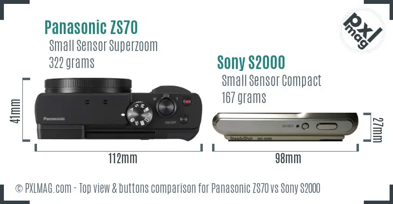 Panasonic ZS70 vs Sony S2000 top view buttons comparison
