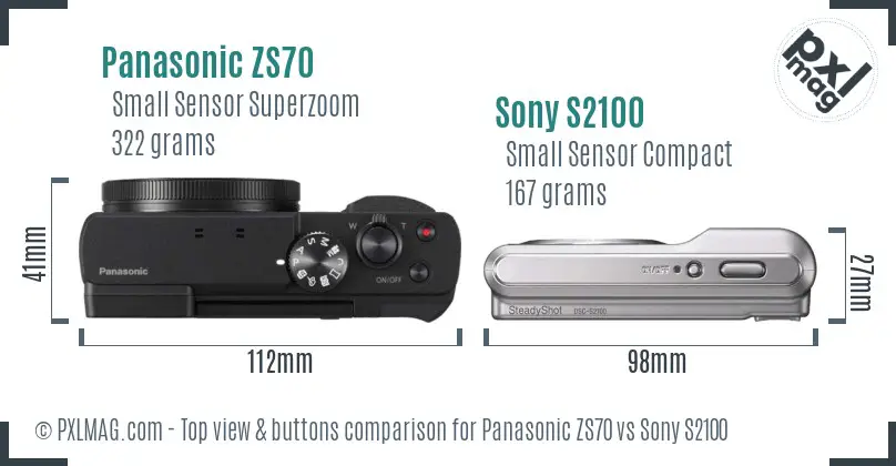 Panasonic ZS70 vs Sony S2100 top view buttons comparison Panasonic ZS70 vs Sony S2100 top view buttons comparison