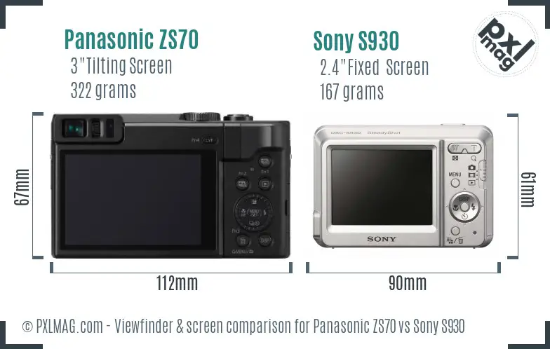 Panasonic ZS70 vs Sony S930 Screen and Viewfinder comparison