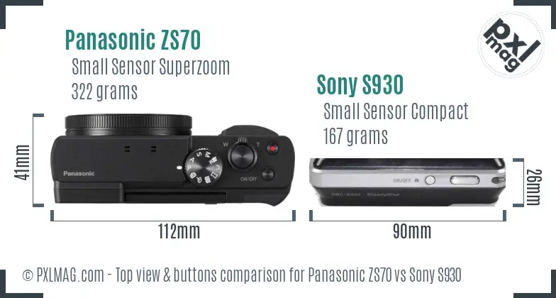 Panasonic ZS70 vs Sony S930 top view buttons comparison