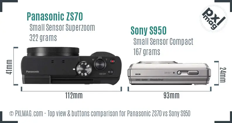 Panasonic ZS70 vs Sony S950 top view buttons comparison Panasonic ZS70 vs Sony S950 top view buttons comparison