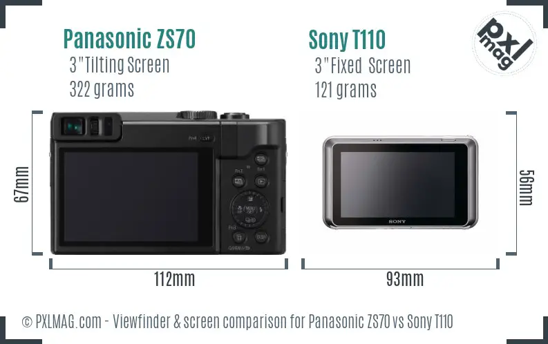 Panasonic ZS70 vs Sony T110 Screen and Viewfinder comparison