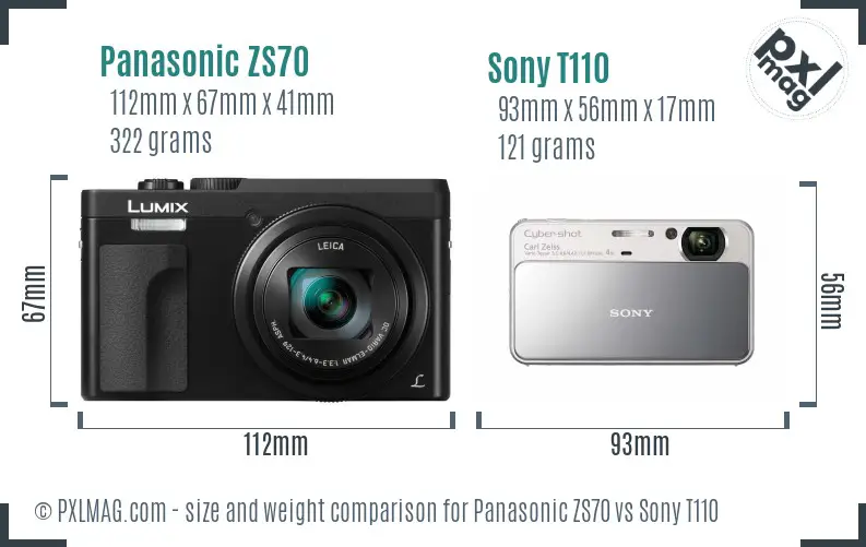 Panasonic ZS70 vs Sony T110 size comparison