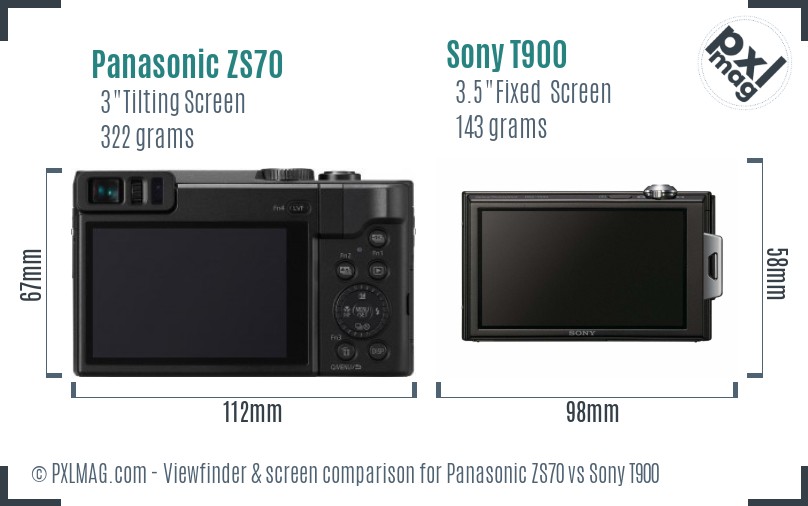 Panasonic ZS70 vs Sony T900 Screen and Viewfinder comparison