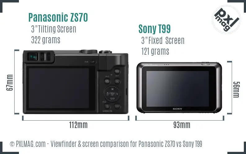 Panasonic ZS70 vs Sony T99 Screen and Viewfinder comparison