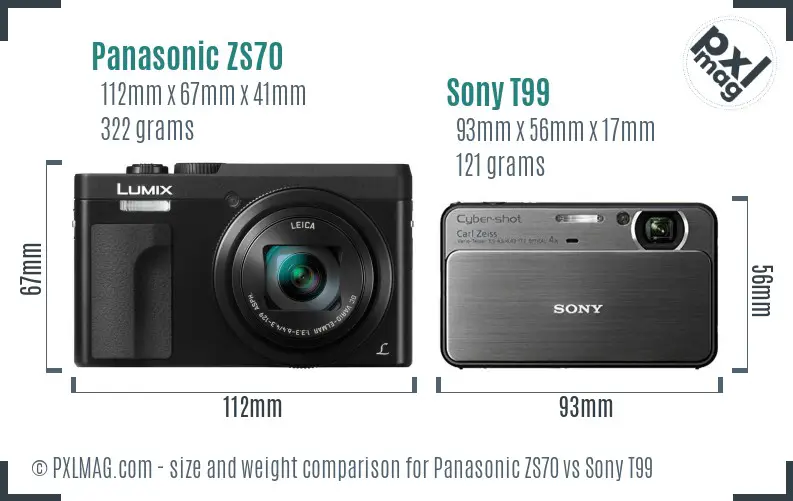 Panasonic ZS70 vs Sony T99 size comparison