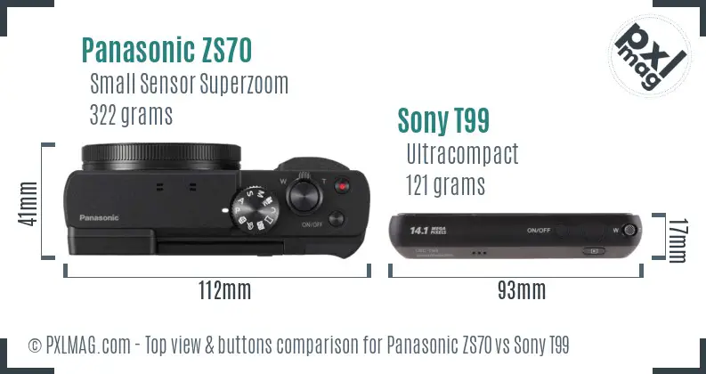 Panasonic ZS70 vs Sony T99 top view buttons comparison