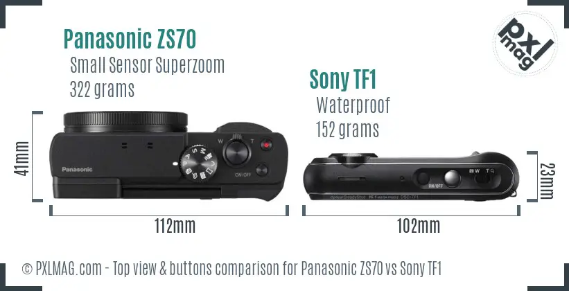 Panasonic ZS70 vs Sony TF1 top view buttons comparison Panasonic ZS70 vs Sony TF1 top view buttons comparison