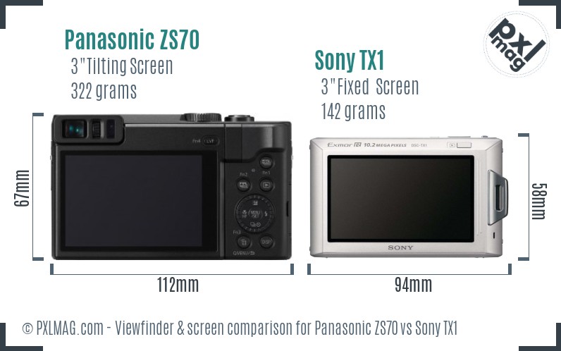 Panasonic ZS70 vs Sony TX1 Screen and Viewfinder comparison