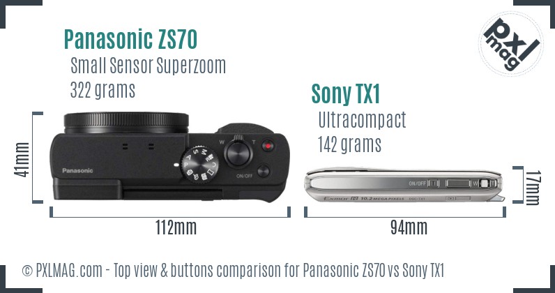 Panasonic ZS70 vs Sony TX1 top view buttons comparison
