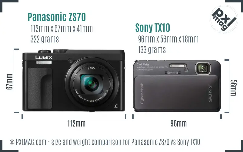 Panasonic ZS70 vs Sony TX10 size comparison