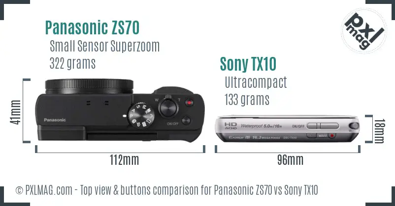 Panasonic ZS70 vs Sony TX10 top view buttons comparison