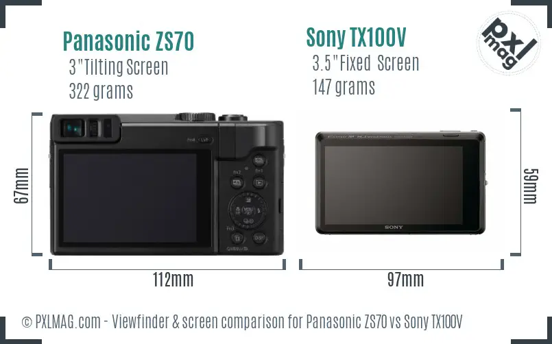 Panasonic ZS70 vs Sony TX100V Screen and Viewfinder comparison