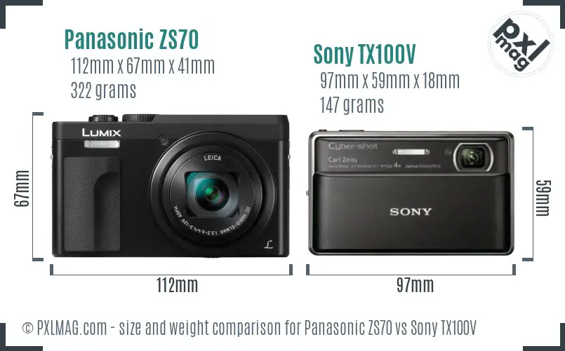 Panasonic ZS70 vs Sony TX100V size comparison