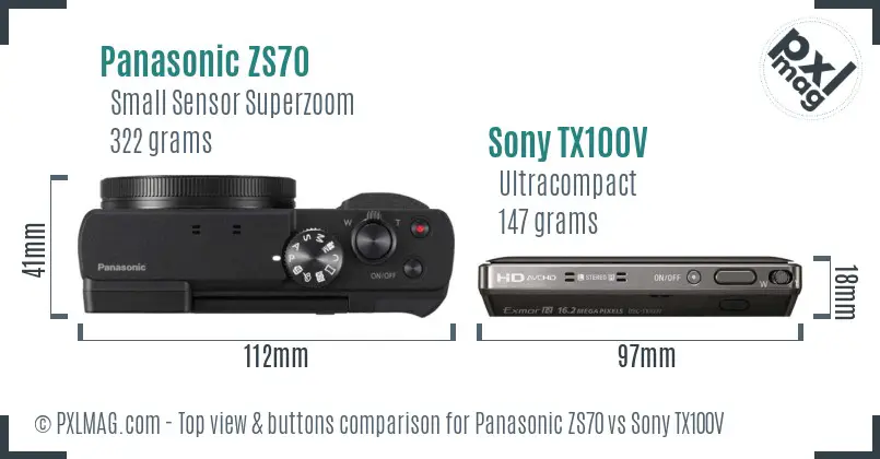 Panasonic ZS70 vs Sony TX100V top view buttons comparison