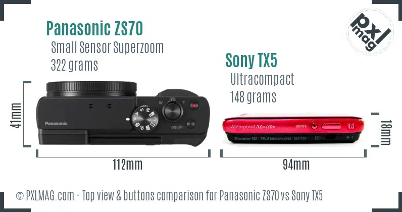 Panasonic ZS70 vs Sony TX5 top view buttons comparison Panasonic ZS70 vs Sony TX5 top view buttons comparison