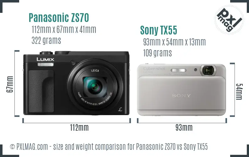 Panasonic ZS70 vs Sony TX55 size comparison Panasonic ZS70 vs Sony TX55 size comparison