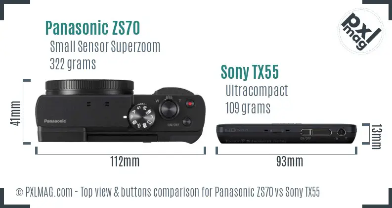 Panasonic ZS70 vs Sony TX55 top view buttons comparison Panasonic ZS70 vs Sony TX55 top view buttons comparison