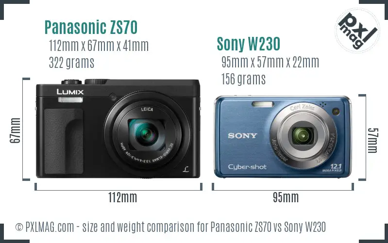 Panasonic ZS70 vs Sony W230 size comparison