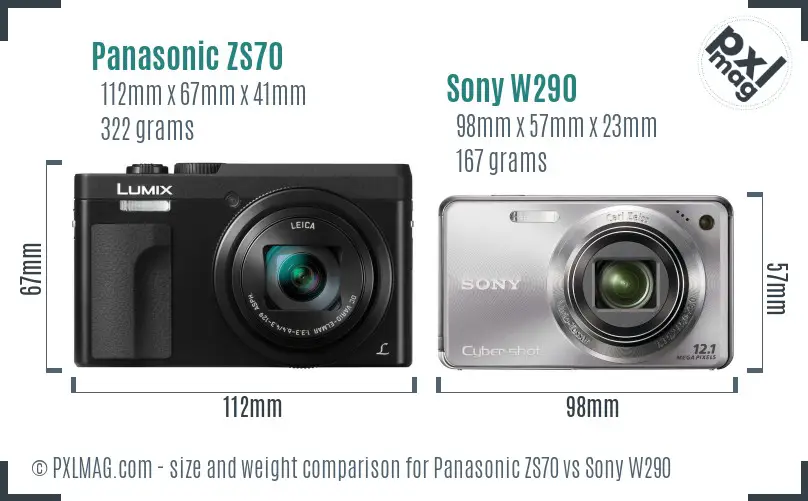 Panasonic ZS70 vs Sony W290 size comparison