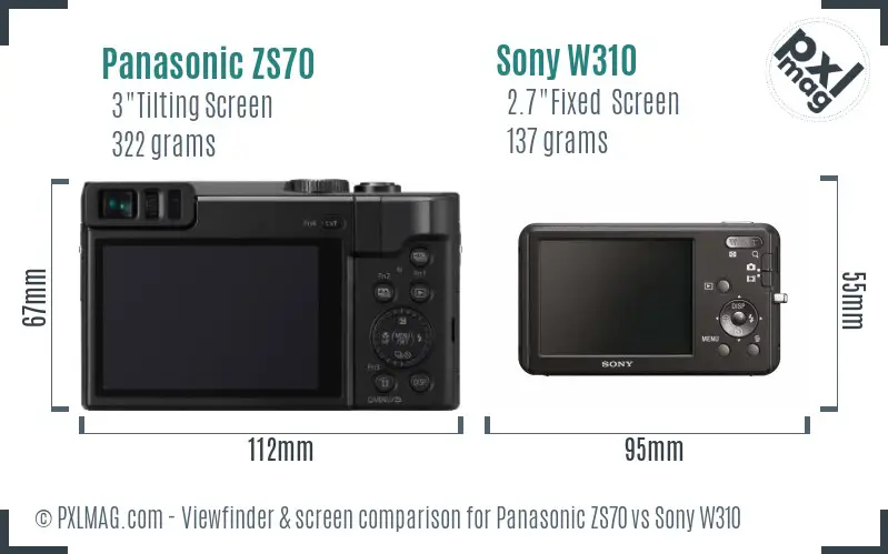 Panasonic ZS70 vs Sony W310 Screen and Viewfinder comparison