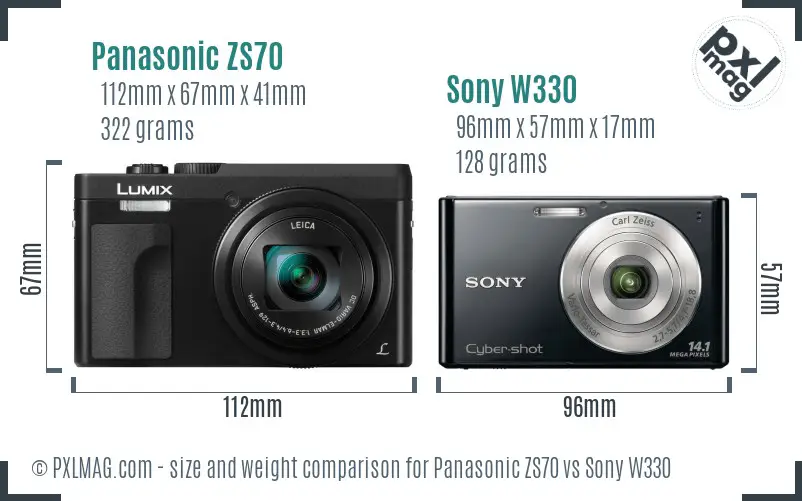 Panasonic ZS70 vs Sony W330 size comparison