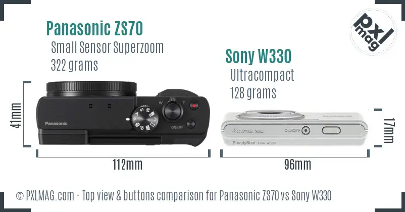 Panasonic ZS70 vs Sony W330 top view buttons comparison