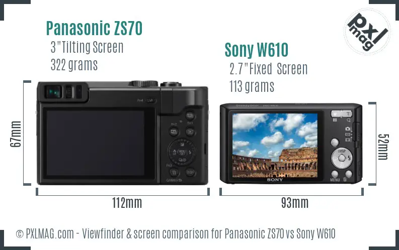 Panasonic ZS70 vs Sony W610 Screen and Viewfinder comparison